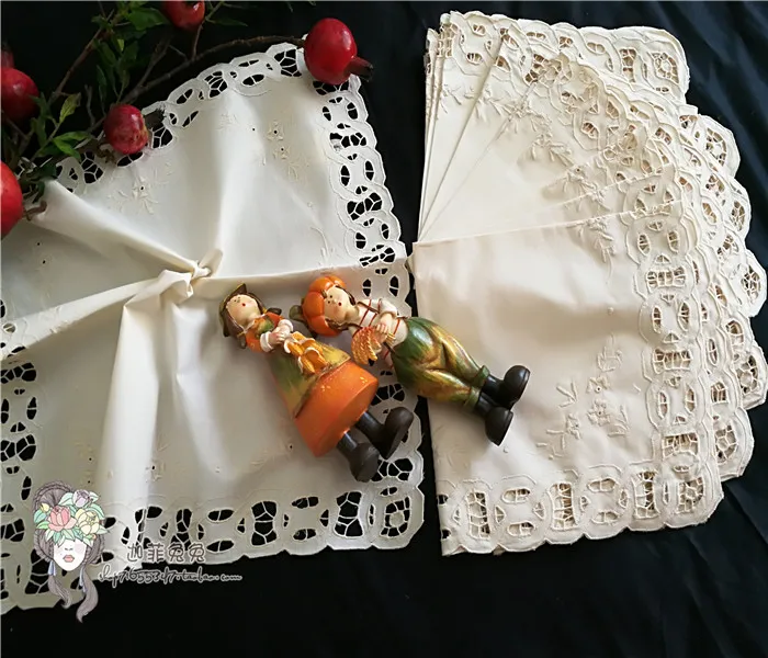 VGOLSUN Ivory 6PCS/Lot 100%Cotton Handmade Embroidered Table Napkin Dobby Guardanapo De Tecido Wedding Home Party Decoration