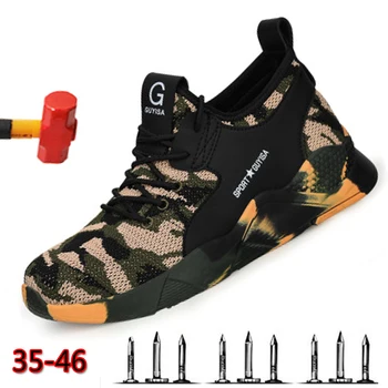 

Men's Work Safety Shoes Men Sneakers Outdoor Steel Toe Male Shoes Military Combat Ankle Boots Anti-smashing Work Safety Boots