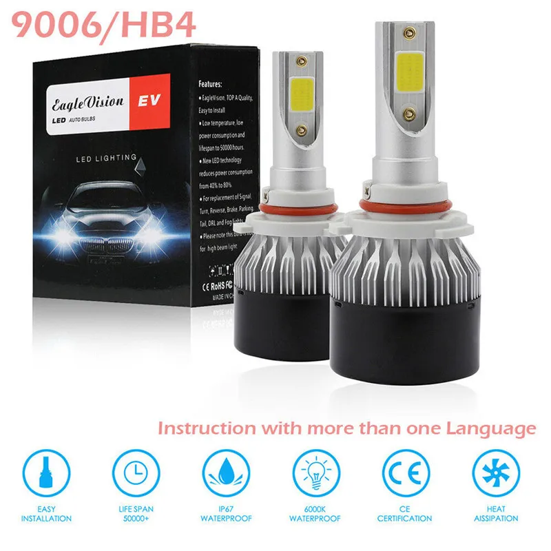 

Car Light EV9 2 PCS 9006/HB4 60W 8000LM IP65 DOB LED Headlight 6000K Bulbs High Beam dropship 19F18