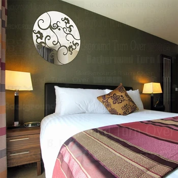 

Traditional Chinese Coils grass hollow pattern full moon acrylic mirror wall stickers for headboard home bedroom decor R071