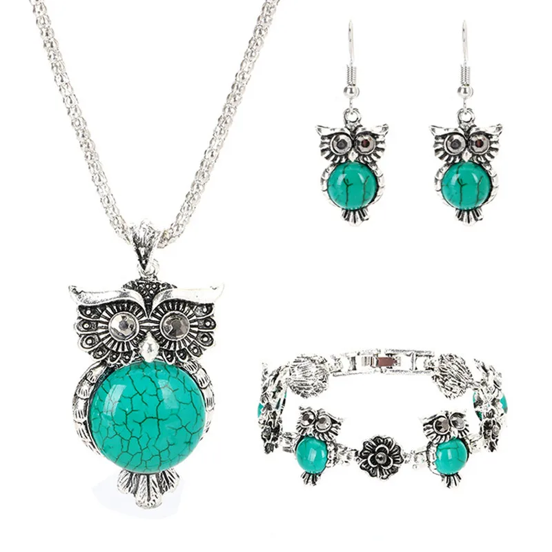 

Factory direct Explosive accessories vintage and blackened imitation owl jewelry three-piece suit manufacturer G0701