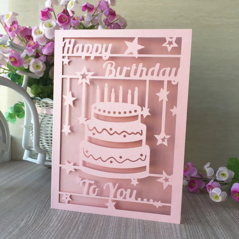 50 шт. НОВЫЙ лазерная резка бумаги перлы торт ко дню рождения картины благословение карты с днем рождения Вас вечерние украшения открытка