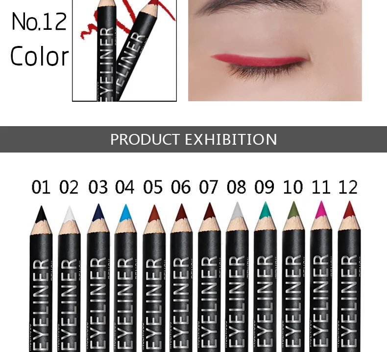 12 Цвета/комплект Водонепроницаемый Eye Liner Pencil Фирменная Новинка Профессиональный длительное Подводка для глаз Тени для век Макияж Красота ручка Инструменты