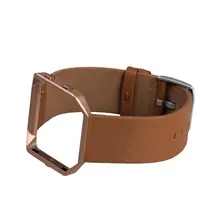 Genuine Leather Bracelet Strap Replacement Band with Metal Frame For Fitbit Blaze Smart Fitness Watch Camel Metal Frame RoseGold