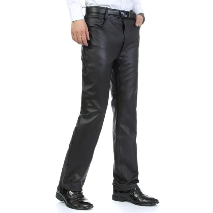 Ветрозащитный мотоциклетные кожаные штаны прямые теплые кожаные брюки, мужские Модные кожаные брюки Ropa De Hombre в уличном стиле