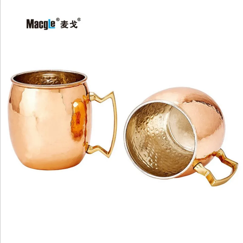 

2pcs/set Moscow Mule Handcrafted Hammered Pure Copper Mugs Cup 100% Pure Copper with Brass Handle 530ML