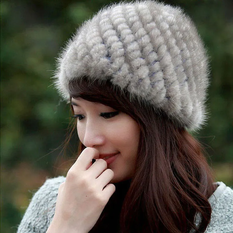 Меховая шапка из натуральной норки, лыжная шапка, головной убор,, женская шапка с черепом, зимний хороший подарок 13603 - Цвет: Color 7 Sapphire
