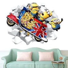 Extraíble 3d minions pegatinas de pared decorativos de pvc para niños sala de tatuajes de pared para la decoración del hogar papel pintado lindo
