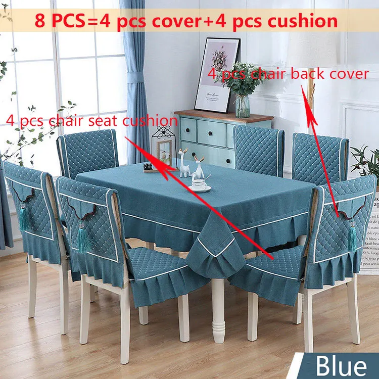 Blue 8pcs Однотонная скатерть Простая Современная кисточка имитация льна кружевная скатерть для обеденного стола Набор подушек украшение дома новинка - Цвет: Blue 8pcs