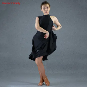 

2018 New Latin Dance Dresses Practice Clothes Sexy Sleeveless Hollow Out Fishbone Dress Salsa Rumba Dance Performance Costumes