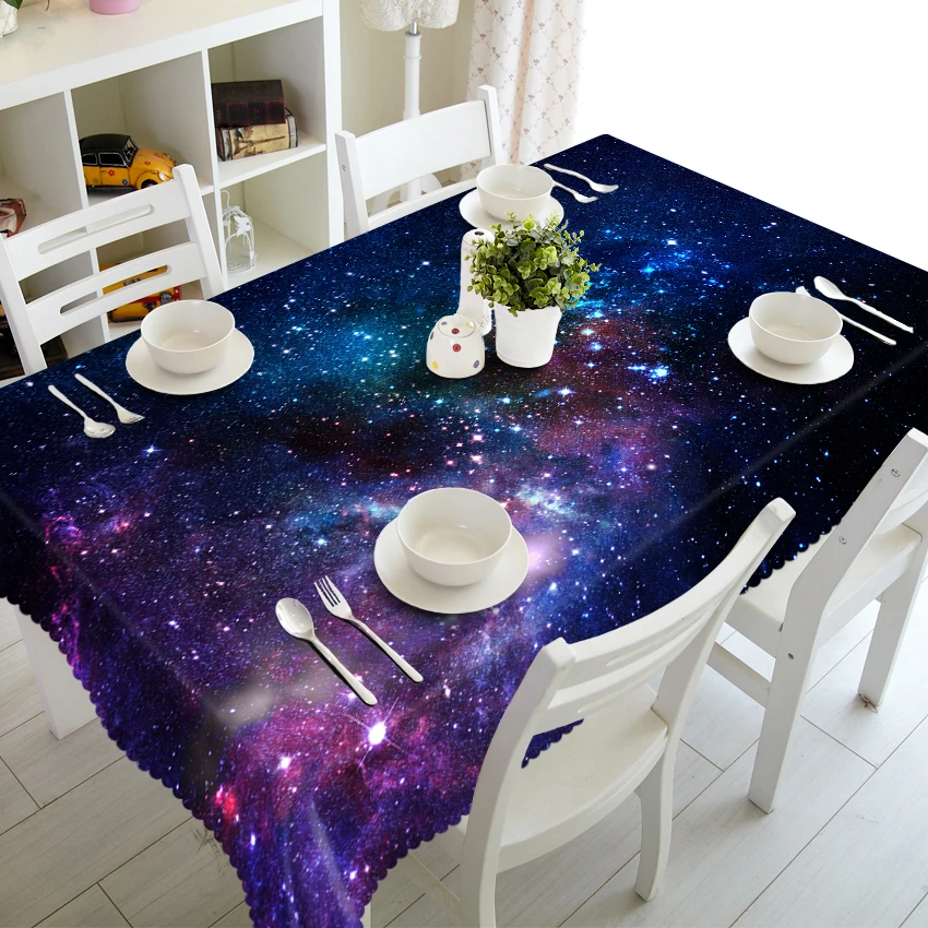 

Fantasy Starry Sky Pattern Customized 3D Tablecloth Thicken Polyester Cotton Dust Hotel Party Wedding Rectangular Table Cloth