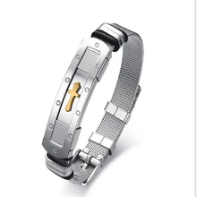 Винтажный крест браслет с подвесками браслеты для мужчин Серебряный Титановый стальной браслет Hombre браслет Homme панк Рок христианские ювелирные изделия