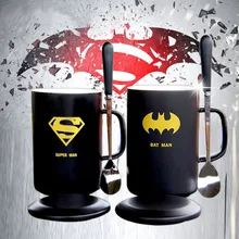 Avenger Heroes Tasse Mit Deckel und Löffel Tee Milch Superman Batman Captain America Iron Man Keramik Trink