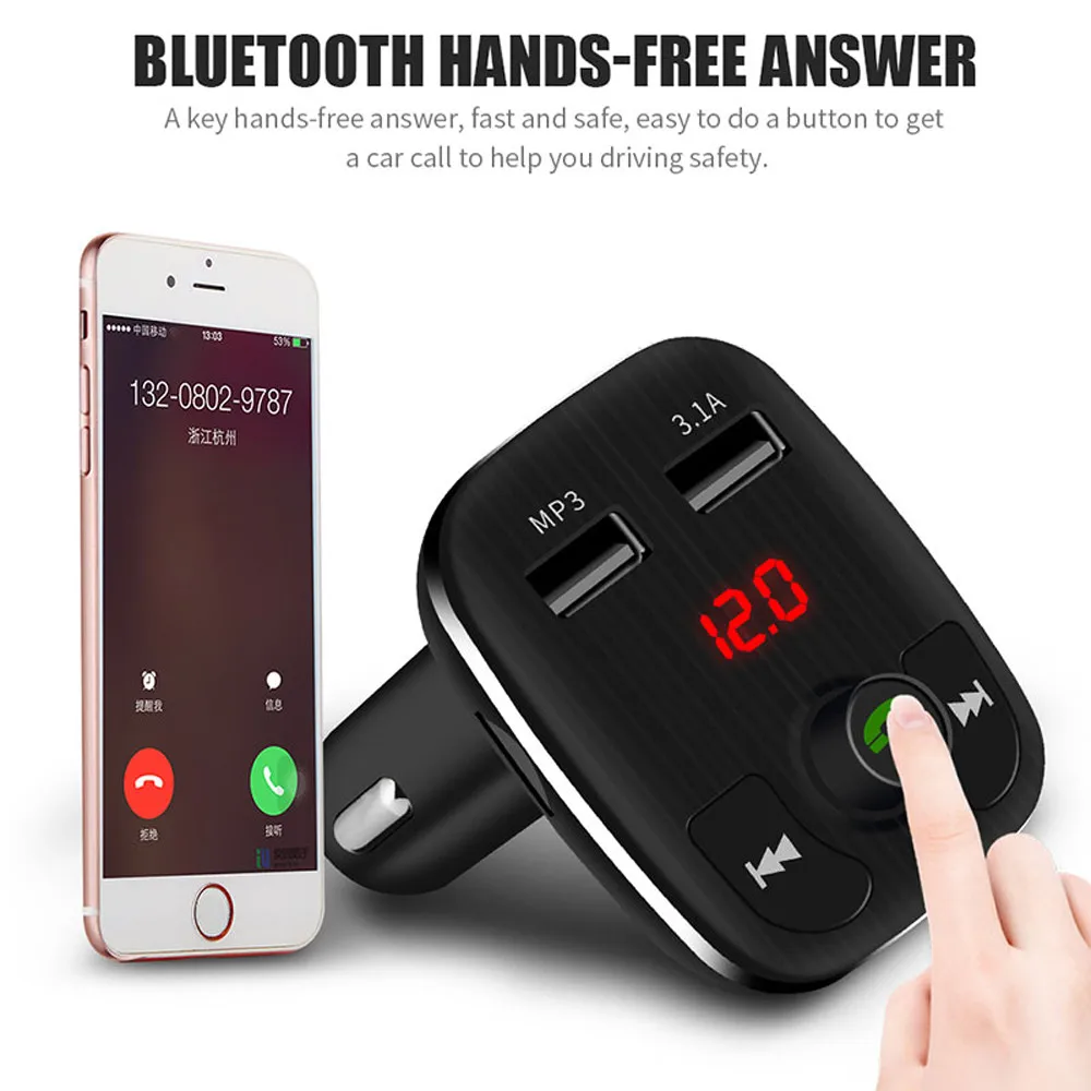 

Car FM Transmitters Double USB Port For Smart Phone Fast Charging Hands-free Calling Charger Car Accessories #Zer