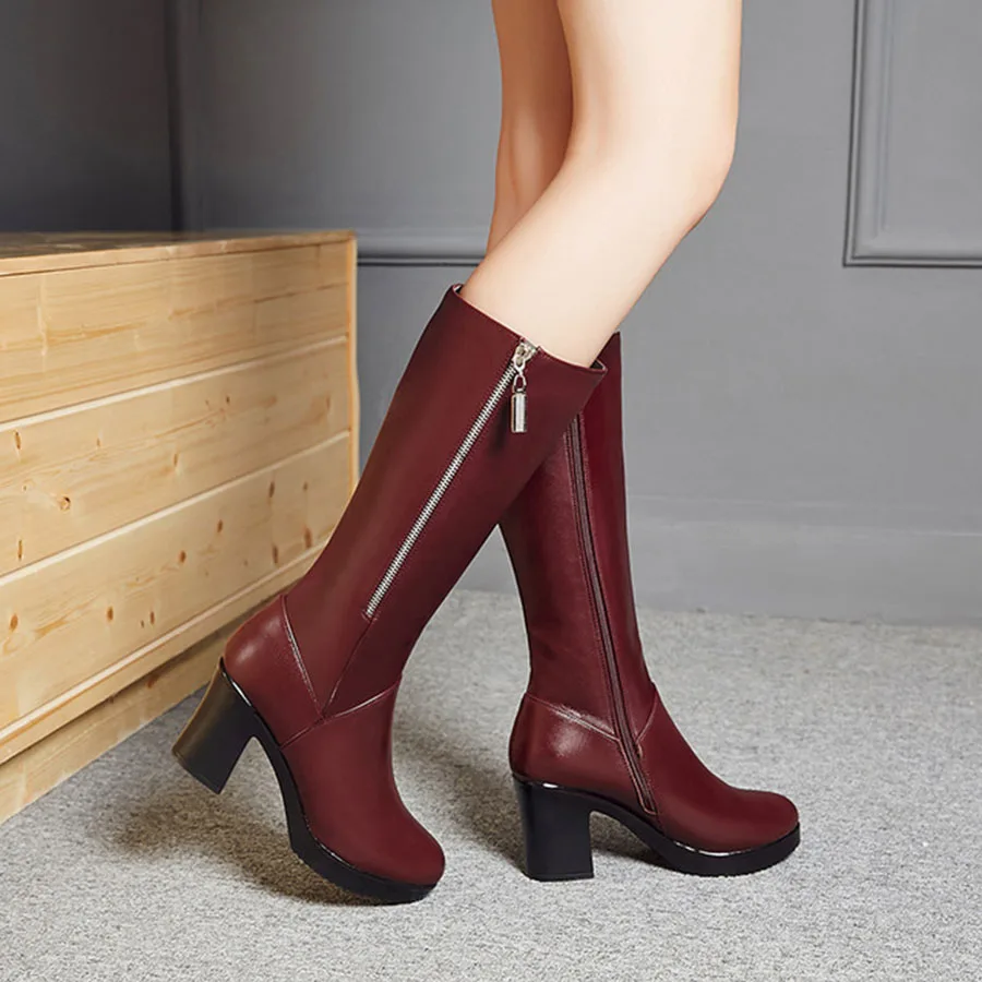 

Fashion Women'S Knight Boots Nice Quality Thick High Heel Zipper Hard-Wearing and Anti-skid Velvet Warm Women's Boots Female