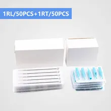 1RL 1RT 50 PCS Disposable Sterile Tattoo Needle 50PCS Blue Disposable Tattoo tips Free shipping