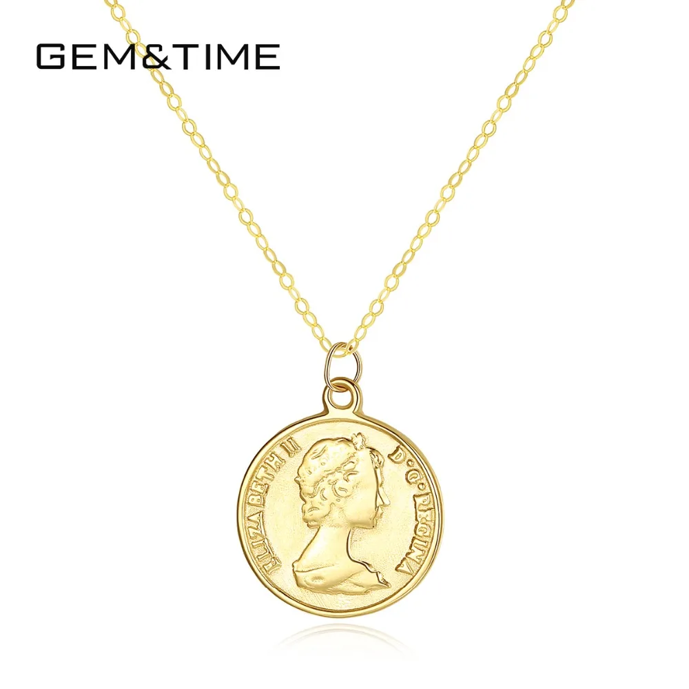 

Gem&Time Elizabeth Round 14K Gold Round Pendant Necklaces for Women Wedding Engagement Jewelry Yellow Gold Collares AU585 N14101