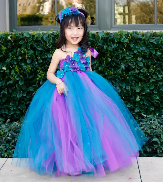 2016 Peacock Blue a Girl Flower Dress Girl TuTu Dress Baby Dress