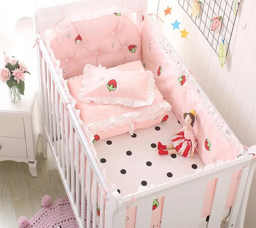 5pcs Baby Bedding Set Crib Kit Bumper 100 Cotton Cartoon Ruffle