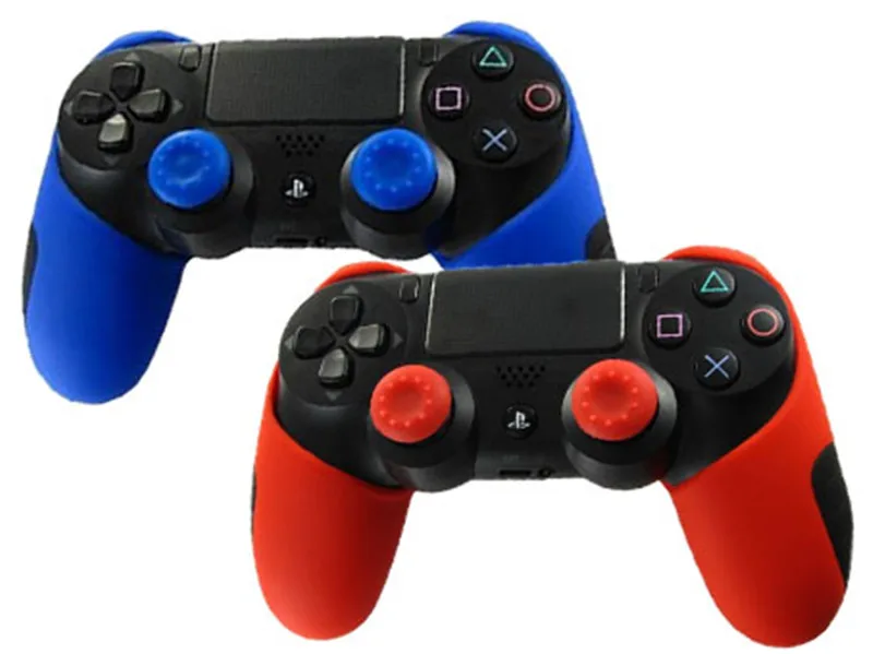 Для playstation 4 PS4 Pro Slim контроллер силиконовый резиновый чехол для Dualshock 4(чехол X 2+ ручки для большого пальца X 4 - Цвет: Blue and Red