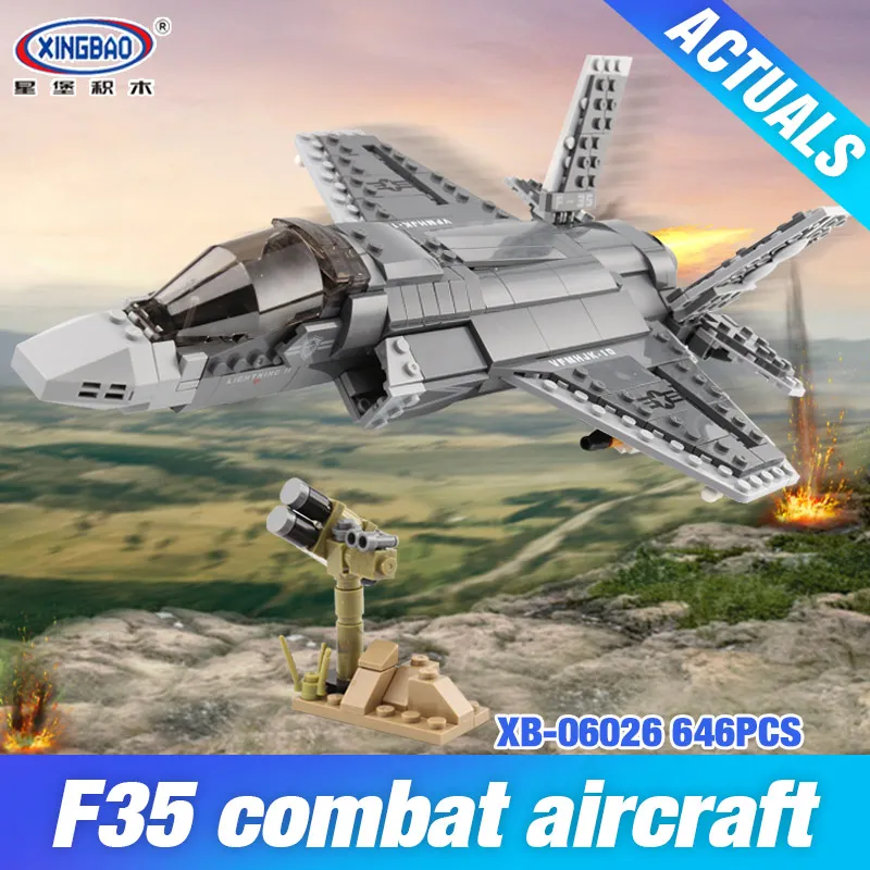 

XINGBAO 06026 646PCS Military Series The F35 Fighter Set Building Blocks Bricks Helicopter Model Kid Plane Toys Christmas Gifts