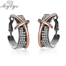 Mytys złota róża krzyż czarny okrągły kolczyk kryształ ustawianie kobiety kolczyki małe kółka w dwóch odcieniach nowa moda prezent wysokiej jakości CE345(China)