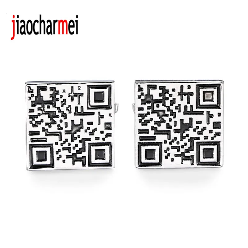 

Free shipping,Fashion brand men's shirts CUFFLINKS NEW Black Jewelry two-dimensional code cufflinks, French shirt accessories
