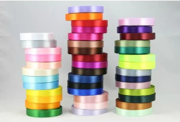 

100pcs/lot 25yard length 15mm width double sided satin ribbon wedding party diy package craft solid mixed color wa013-15mm
