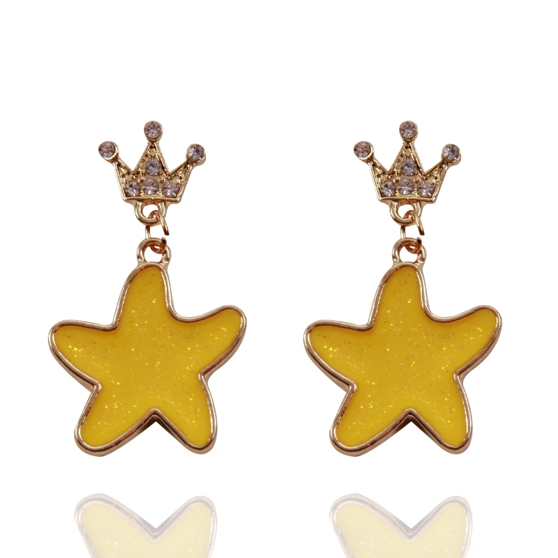 

Crown Starfish Crystal Drop Dangles Earrings For Women Yellow Beach Style Jewelry Trendy Earrings Zinc Alloy Gold Summer 2019