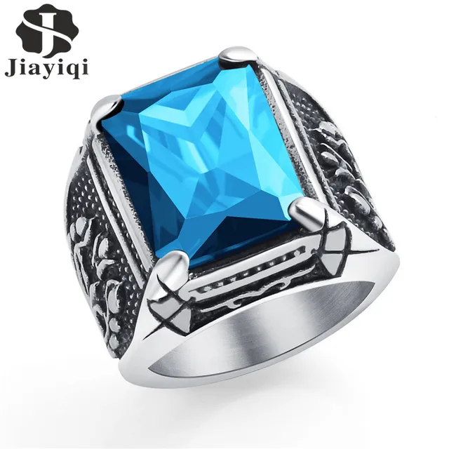Jiayiqi Vintage CZ Stone Men's Rings Punk Style 316L Stainless Steel Ring for Me Jiayiqi Vintage CZ Stone Men's Rings Punk Style 316L Stainless Steel Ring for Me