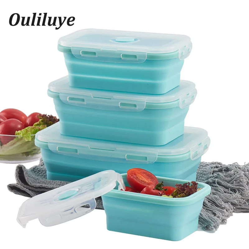 

3PCS/Set (1PCS-350/500/800ML) Bento Box Storage Food Container Collapsible Lunchbox For Children Outdoor Camping Lunch Box