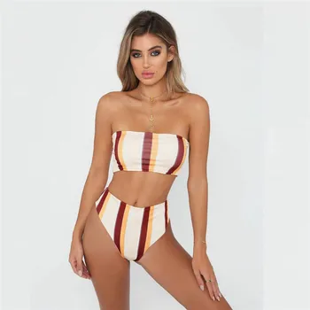 

Women Striped Push-up Padded Bikini Triangle Bra Thong Bottom Bikini Set Swimsuit Swimwear Maillot de bain Femme