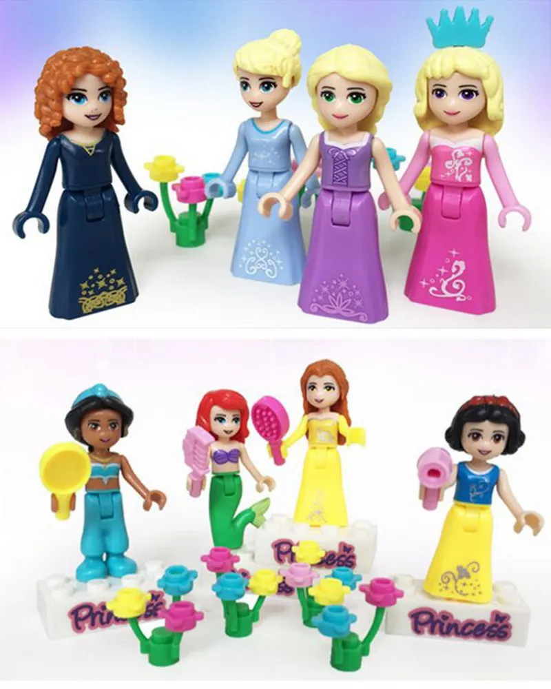 8 комплектов, сказочные фигурки Анны, Эльзы, принцесс, девочек, белый снег, кубики, рождественский подарок, Строительные кирпичи, игрушки для детей