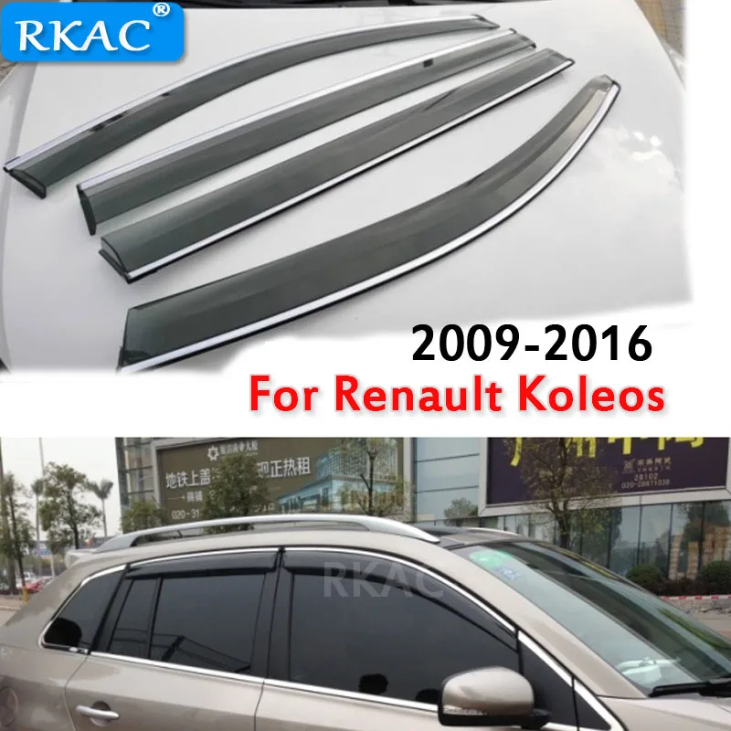 

RKAC Car Door Window Sun Visors Rain Vent Deflector Guard Shield Shade With Stainless Steel Strip For Renault Koleos 2009-2016