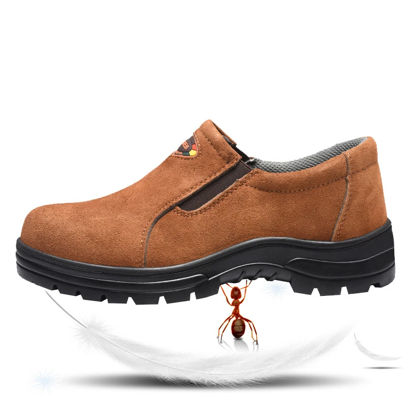Мужская Рабочая защитная обувь размера плюс 37-45 защитная обувь из коровьей кожи со стальным носком без шнуровки Мужская дышащая Уличная обувь с прокалыванием