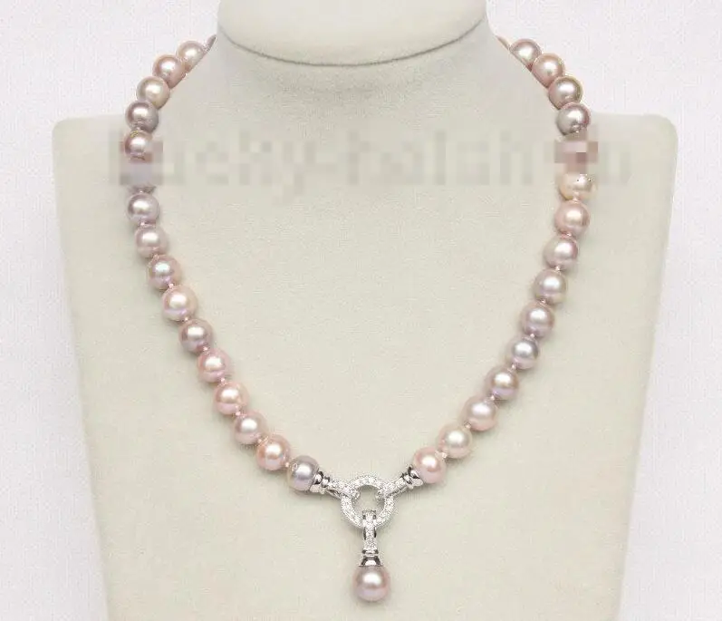 

Free shipping hot sale Women Bridal Wedding Jewelry >>17" 11mm natural round purple pearl necklace pendant Platinum Plated clasp
