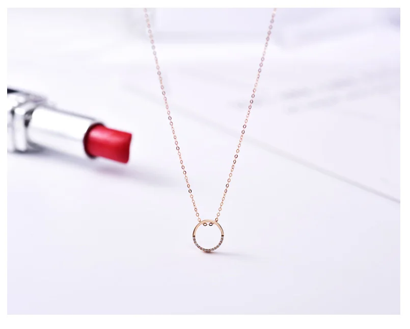 18K rose gold diamond circle necklace female pendant clavicle chain girlfriend gift trendy party 2020new hot sell Support
