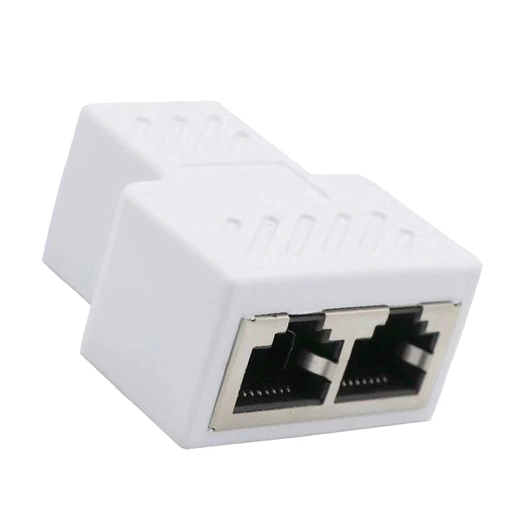 RJ45 8P8C 1 to 2 Female Adapter Divider Splitter Network Connector White