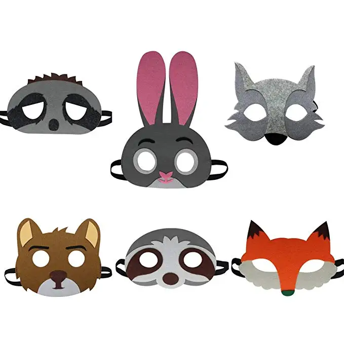 

6 Assorted Cartoon Animal Felt Eye Masks Birthday Party Favors Dress-up Cosplay