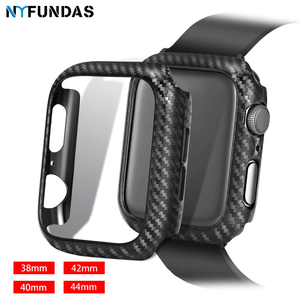 

NYFundas Ultra Thin Carbon Fiber case for Apple Watch 4 3 2 1 Lines PC Protective Frame for iWatch 38MM 42 MM 40MM 44MM accessor