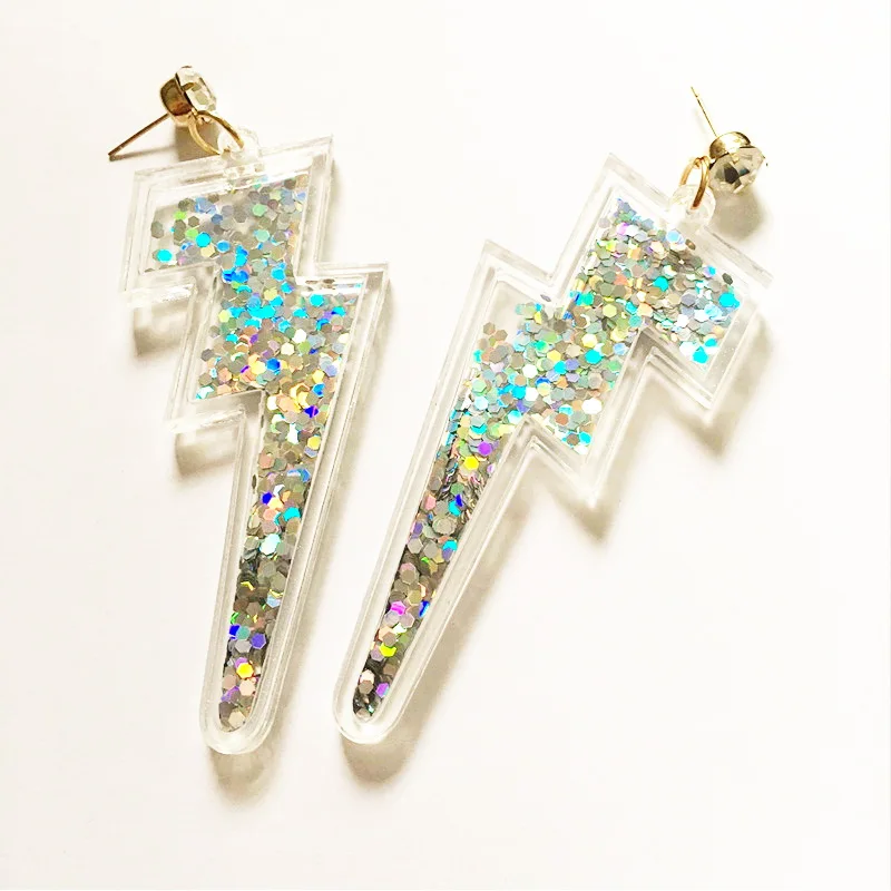 

Acrylic Lightning Earrings with Glitter Sequins inside Charming Statement Woman's Jewelry for Party
