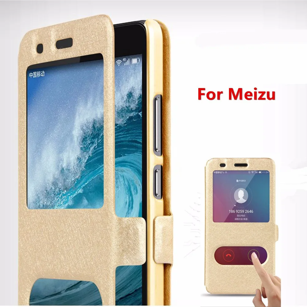 Для Meizu M5S M6S M5C M5 M6 M3 Mini Note M3S PC + Шелковый кожаный чехол-книжка с окошком для M 5 3 6 S 15
