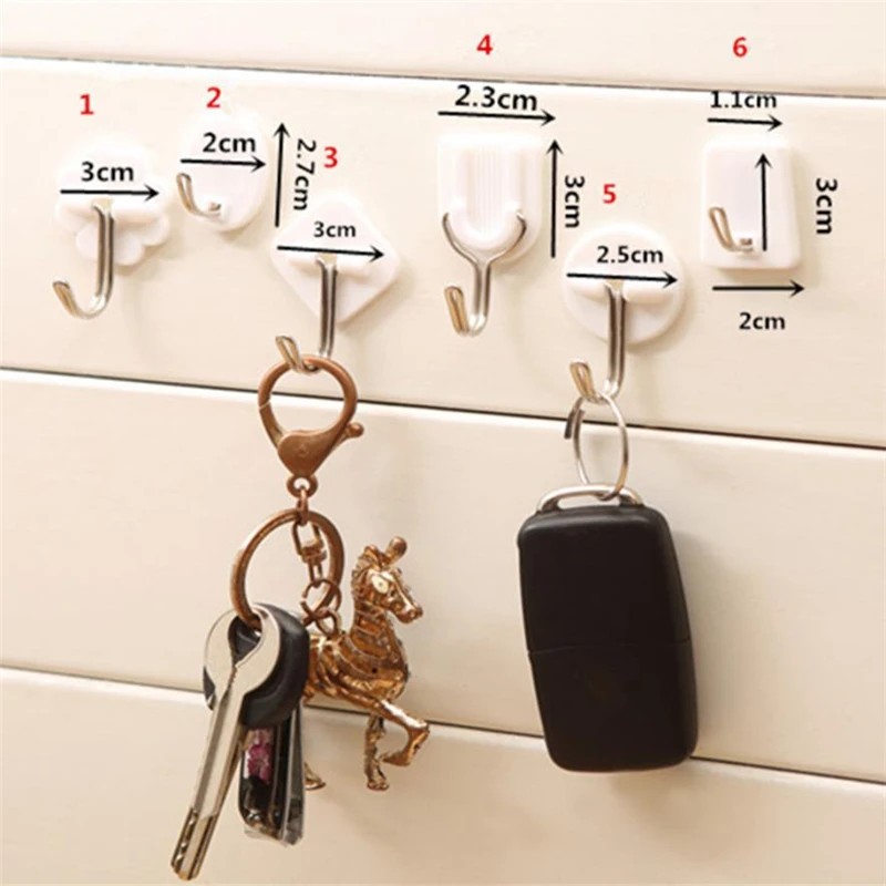 2018 new fashion Mini  6PCS Strong Adhesive Hook Wall Door Sticky Hanger Holder Kitchen Bathroom White05