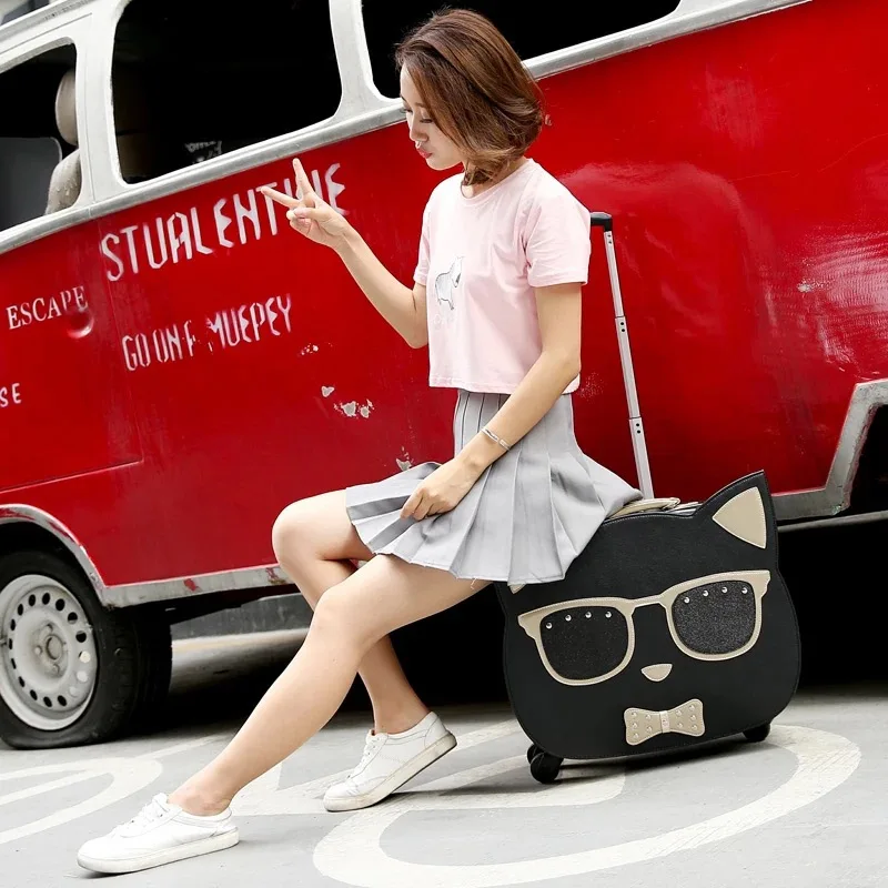 New Cartoon Hello Cat 18 inches girl students trolley case luggage bag women rolling suitcase vs travle bag with Cosmetic