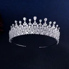 Высокое качество Свадебные невесты лист кубического циркония девушки с белым покрытием Циркон тиара Корона/повязка на голову для выпускного вечера