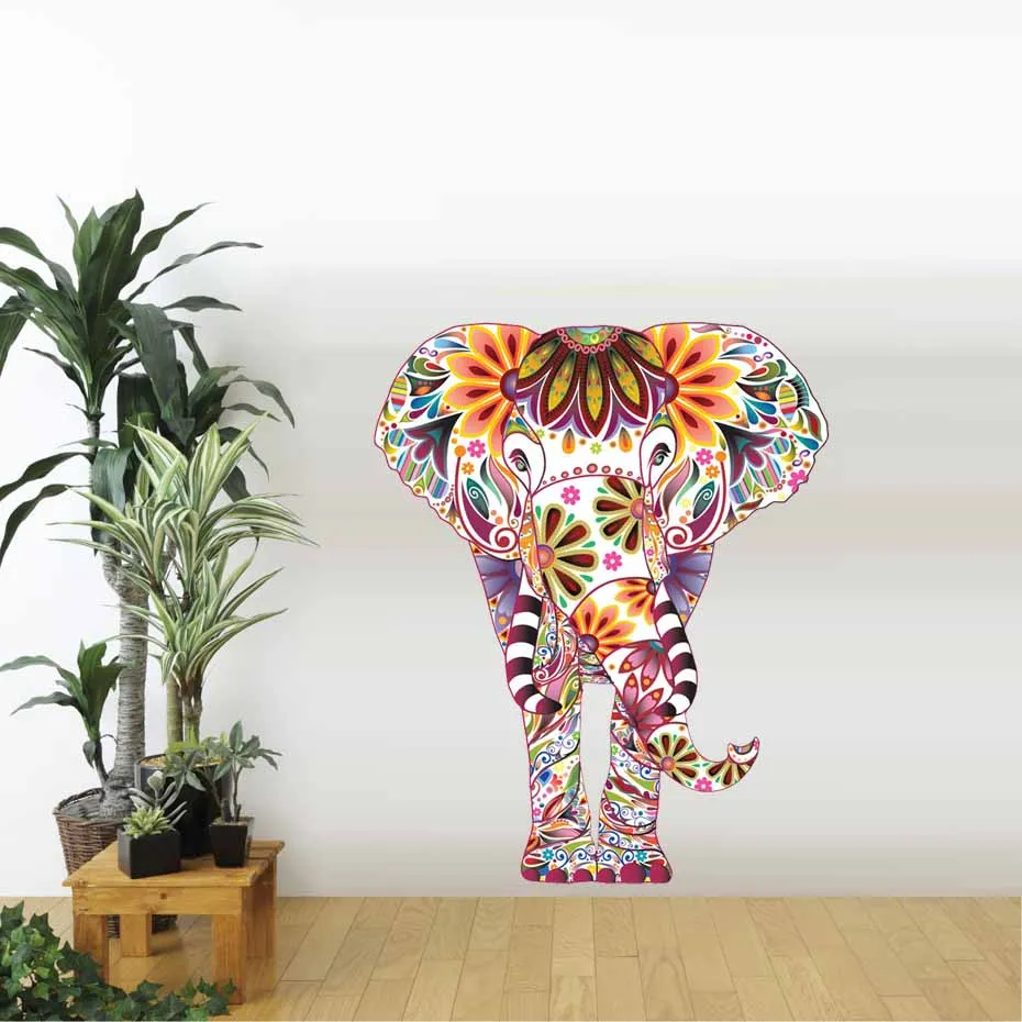

Colorful Elephant Home Decor Wall Decals Bedroom Vibrant Floral Pattern Wall Stickers For Children Room Self Adhesive Wallpaper