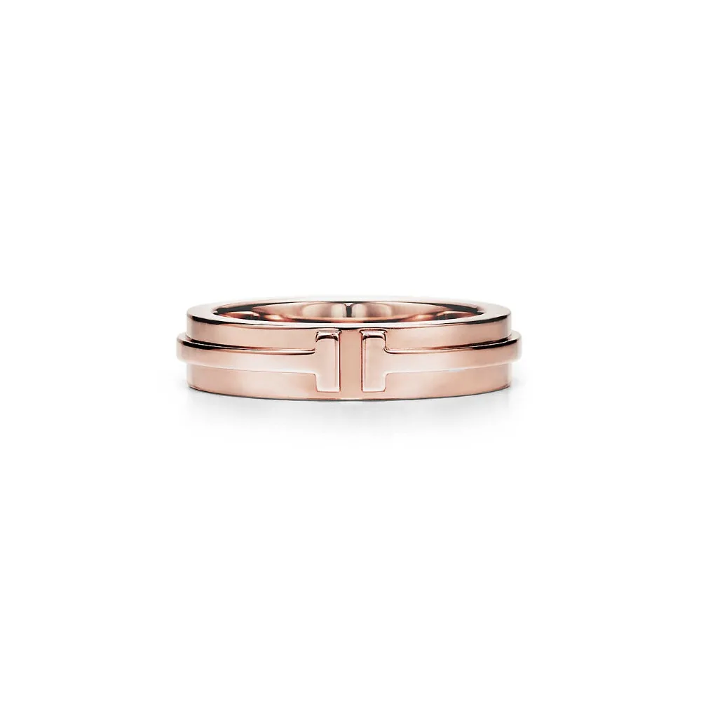 

DERMSPE 100% 925 Sterling Silver Rose TIFF T-shaped New Couple Ring Gold Ring Anniversary Valentine's Day Gift