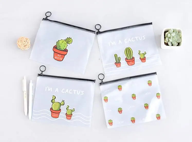 

Lovely Creative cactus translucent frosted glass envelope Edge receive bag student simple Pencil Cases materil escoar