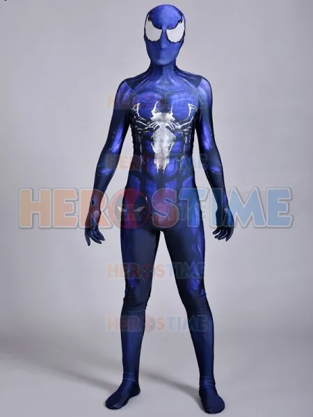

Symbiote Spiderman Suit Fullbody Blue Spandex 3D Cosplay Real Ultimate Symbiote Costume Custom Made Available.