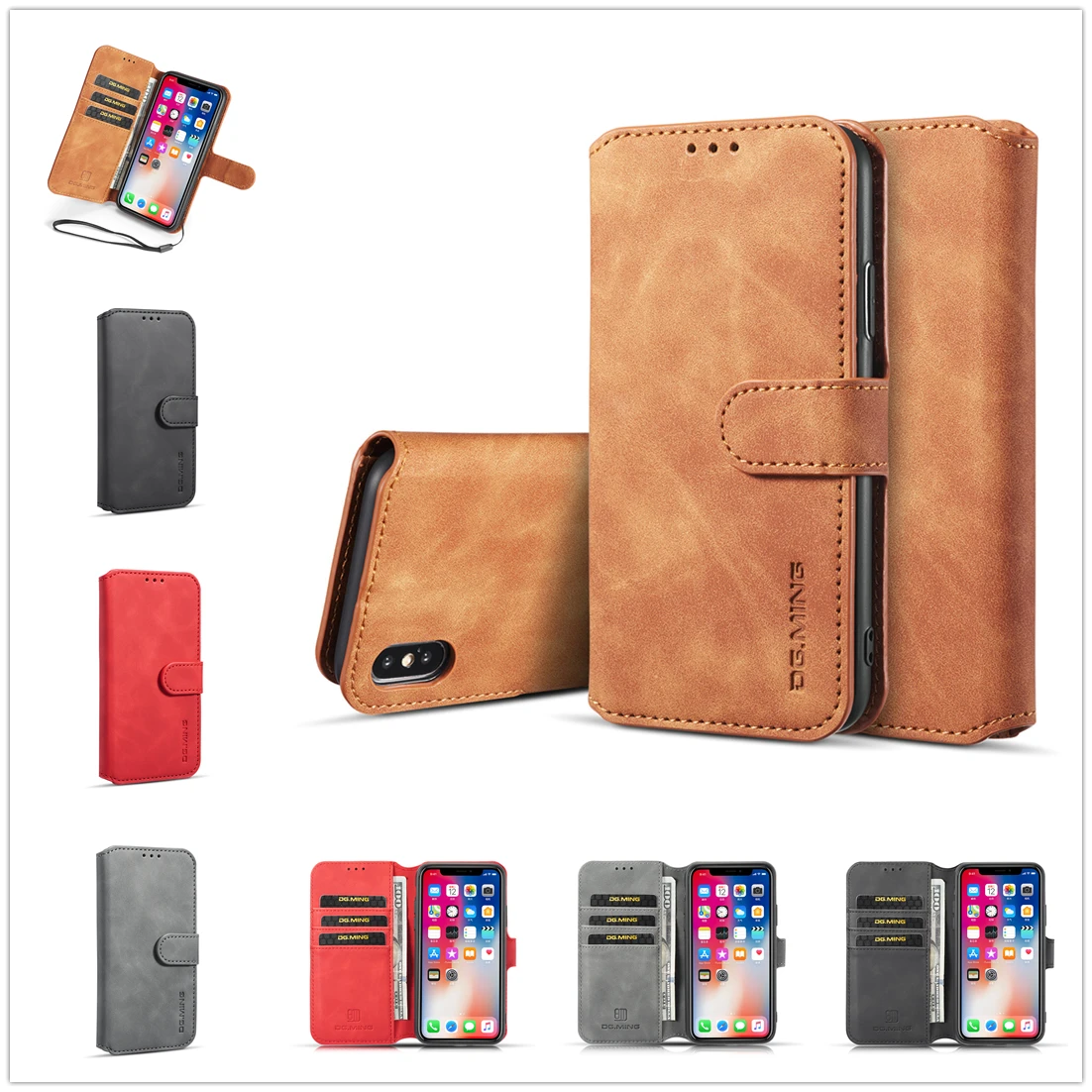 

Vintage Coque for iPhone X 8 7 6S 6 Plus XS Max XR Flip Fundas Plain cases Book Retro Leather PU Wallet Stand Holder Phone Cover
